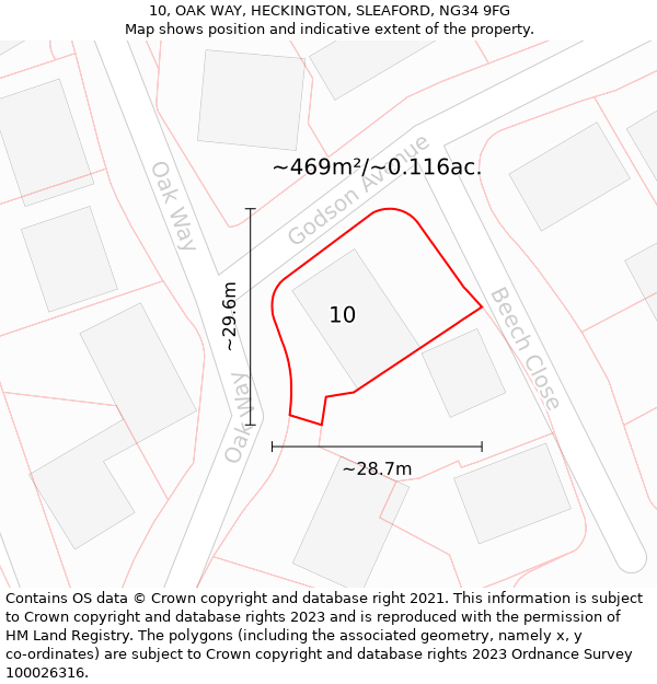 10, OAK WAY, HECKINGTON, SLEAFORD, NG34 9FG: Plot and title map