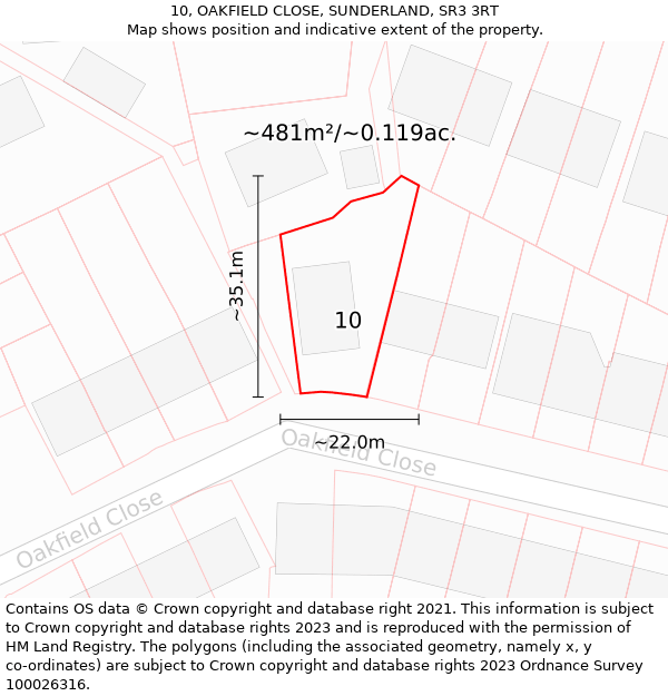 10, OAKFIELD CLOSE, SUNDERLAND, SR3 3RT: Plot and title map