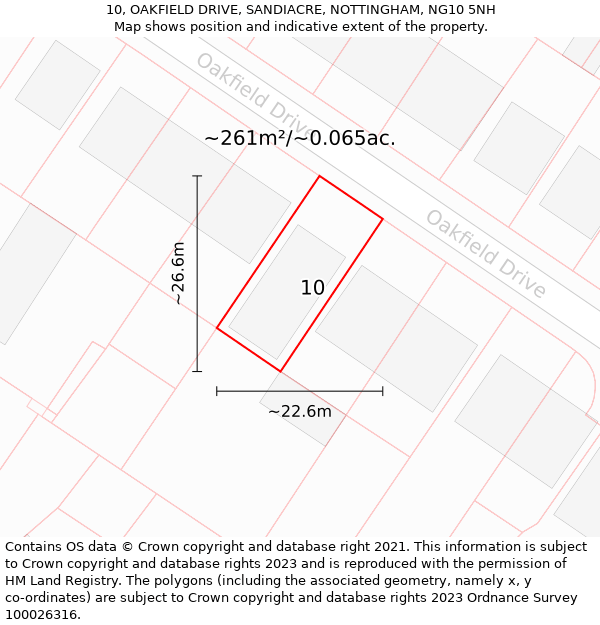 10, OAKFIELD DRIVE, SANDIACRE, NOTTINGHAM, NG10 5NH: Plot and title map