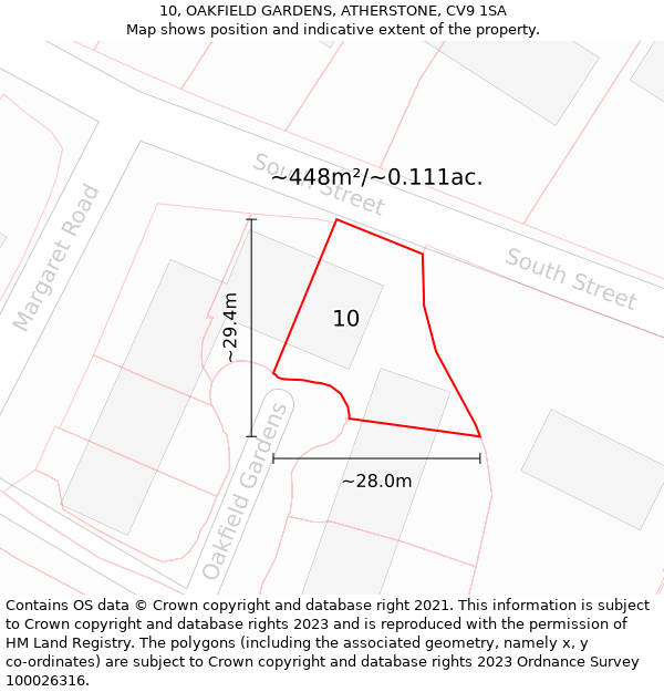 10, OAKFIELD GARDENS, ATHERSTONE, CV9 1SA: Plot and title map