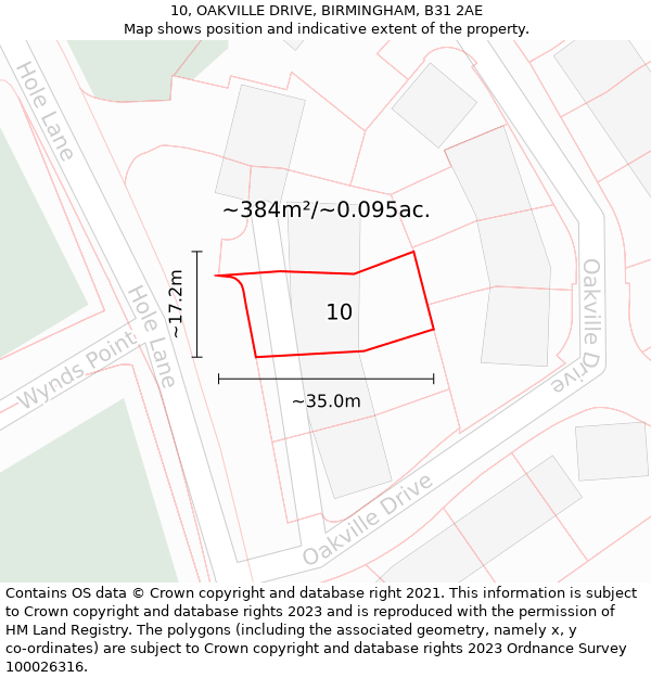 10, OAKVILLE DRIVE, BIRMINGHAM, B31 2AE: Plot and title map