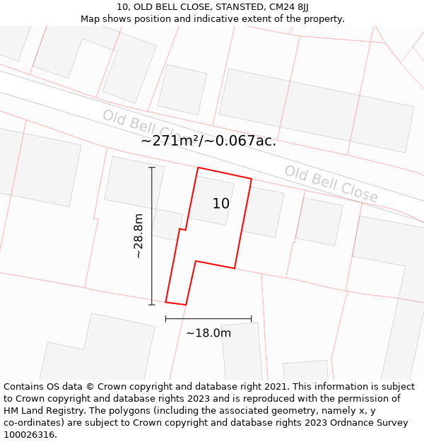 10, OLD BELL CLOSE, STANSTED, CM24 8JJ: Plot and title map