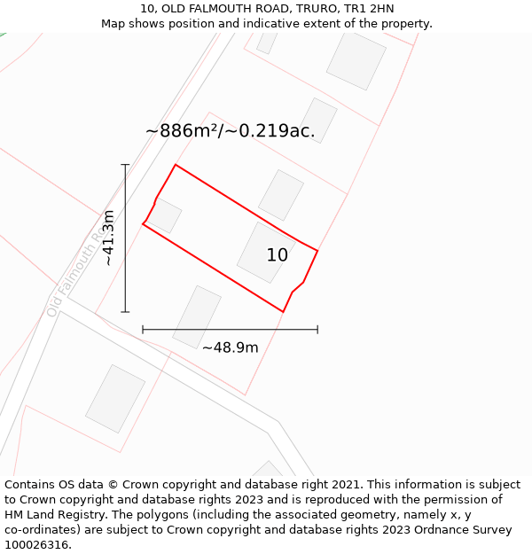 10, OLD FALMOUTH ROAD, TRURO, TR1 2HN: Plot and title map