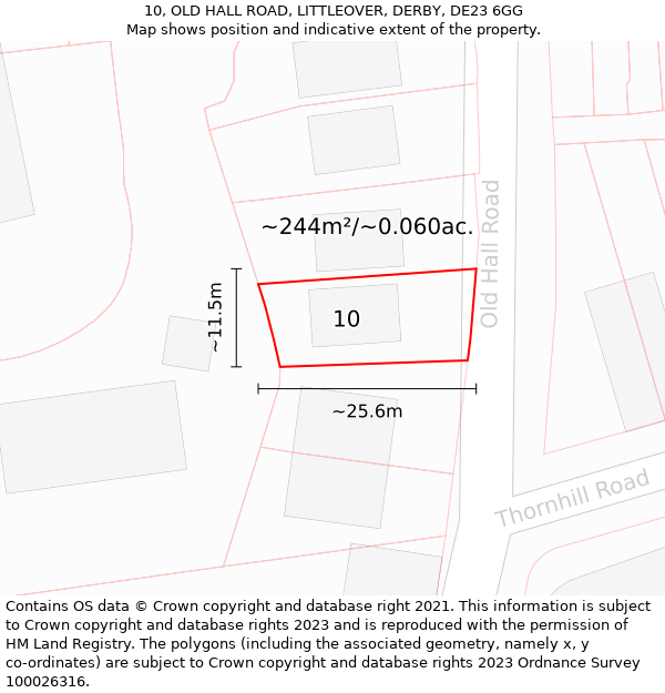 10, OLD HALL ROAD, LITTLEOVER, DERBY, DE23 6GG: Plot and title map