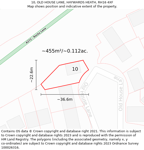 10, OLD HOUSE LANE, HAYWARDS HEATH, RH16 4XF: Plot and title map