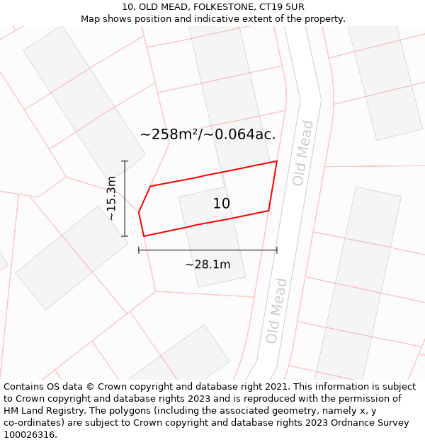 10, OLD MEAD, FOLKESTONE, CT19 5UR: Plot and title map