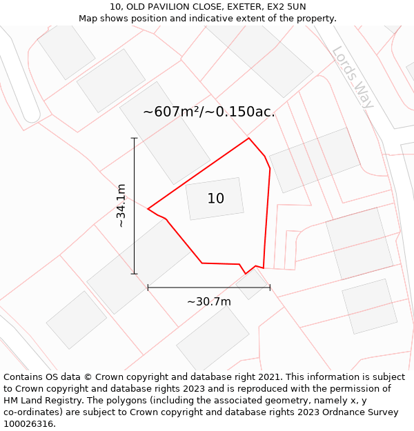 10, OLD PAVILION CLOSE, EXETER, EX2 5UN: Plot and title map