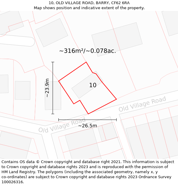 10, OLD VILLAGE ROAD, BARRY, CF62 6RA: Plot and title map