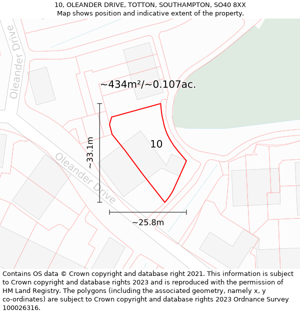 10, OLEANDER DRIVE, TOTTON, SOUTHAMPTON, SO40 8XX: Plot and title map