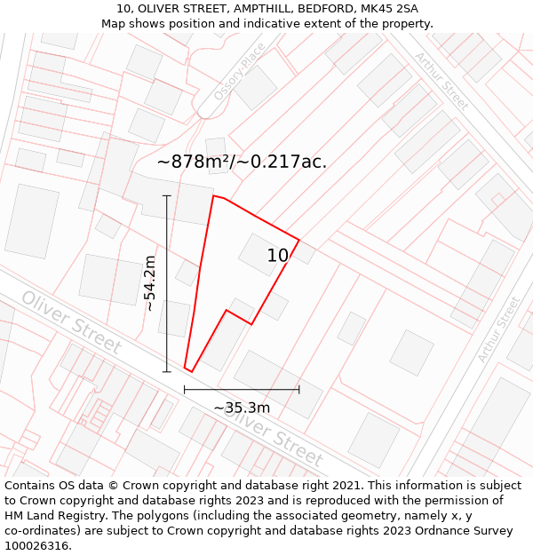 10, OLIVER STREET, AMPTHILL, BEDFORD, MK45 2SA: Plot and title map