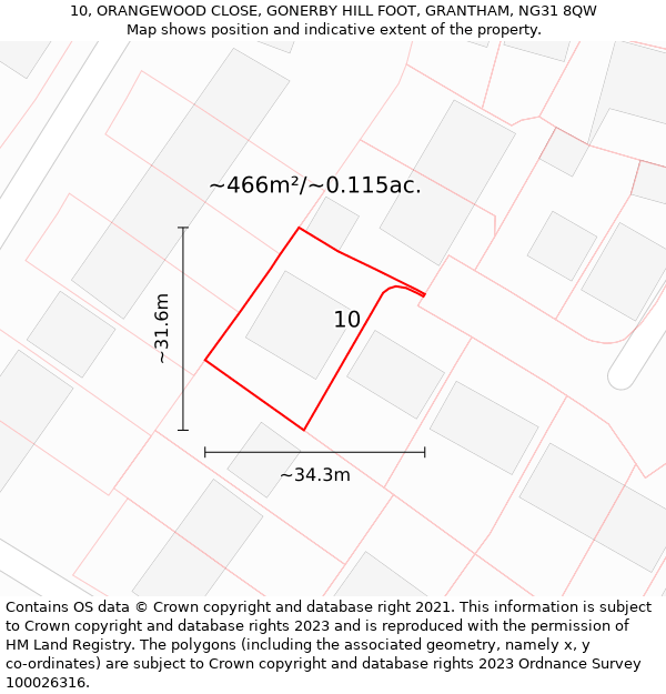 10, ORANGEWOOD CLOSE, GONERBY HILL FOOT, GRANTHAM, NG31 8QW: Plot and title map