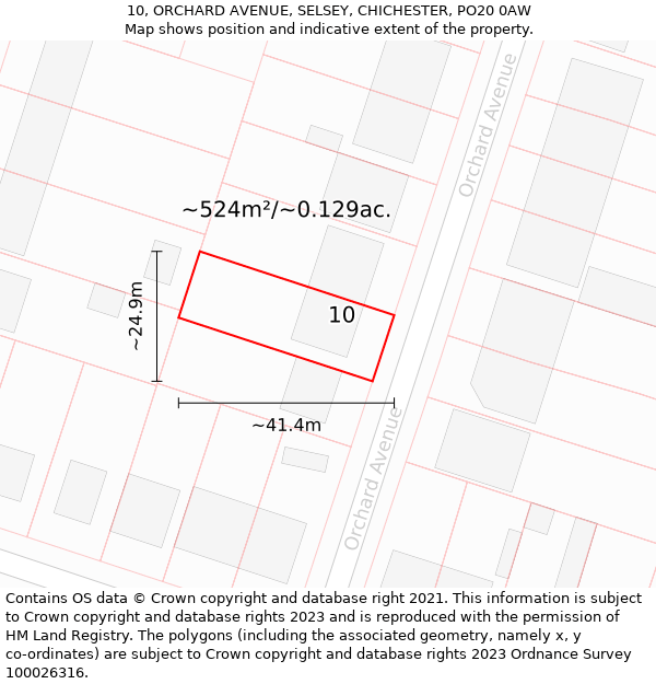 10, ORCHARD AVENUE, SELSEY, CHICHESTER, PO20 0AW: Plot and title map