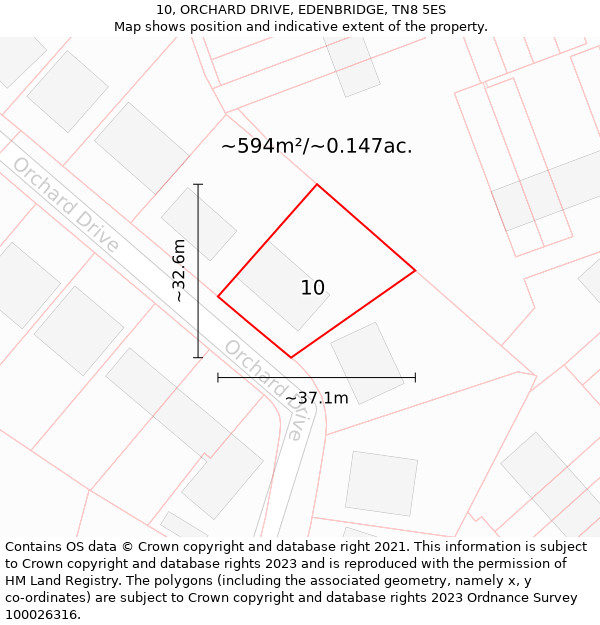 10, ORCHARD DRIVE, EDENBRIDGE, TN8 5ES: Plot and title map