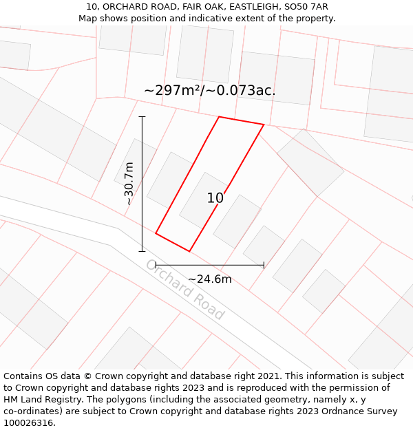 10, ORCHARD ROAD, FAIR OAK, EASTLEIGH, SO50 7AR: Plot and title map