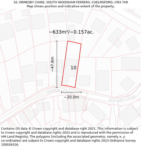 10, ORMESBY CHINE, SOUTH WOODHAM FERRERS, CHELMSFORD, CM3 7AR: Plot and title map