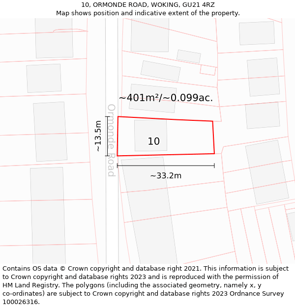 10, ORMONDE ROAD, WOKING, GU21 4RZ: Plot and title map