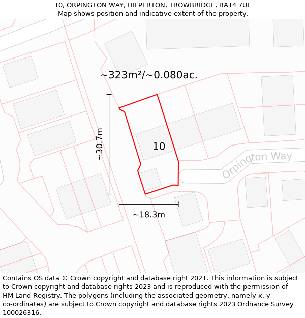 10, ORPINGTON WAY, HILPERTON, TROWBRIDGE, BA14 7UL: Plot and title map