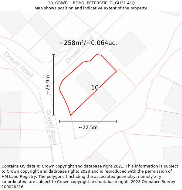 10, ORWELL ROAD, PETERSFIELD, GU31 4LQ: Plot and title map