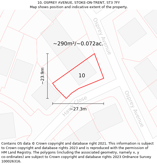 10, OSPREY AVENUE, STOKE-ON-TRENT, ST3 7FY: Plot and title map