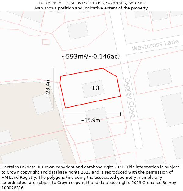 10, OSPREY CLOSE, WEST CROSS, SWANSEA, SA3 5RH: Plot and title map