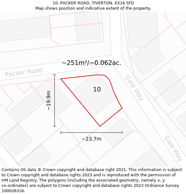 10, PACKER ROAD, TIVERTON, EX16 5FD: Plot and title map