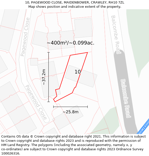 10, PAGEWOOD CLOSE, MAIDENBOWER, CRAWLEY, RH10 7ZL: Plot and title map