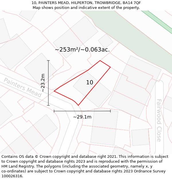 10, PAINTERS MEAD, HILPERTON, TROWBRIDGE, BA14 7QF: Plot and title map