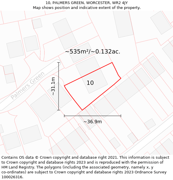 10, PALMERS GREEN, WORCESTER, WR2 4JY: Plot and title map