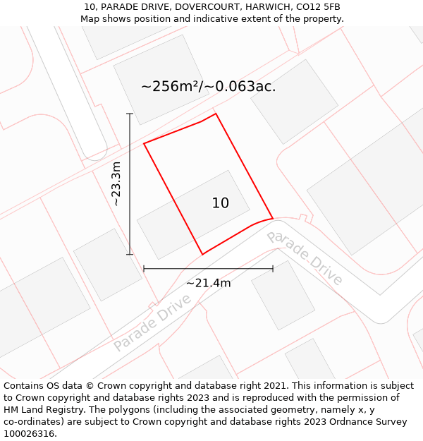 10, PARADE DRIVE, DOVERCOURT, HARWICH, CO12 5FB: Plot and title map