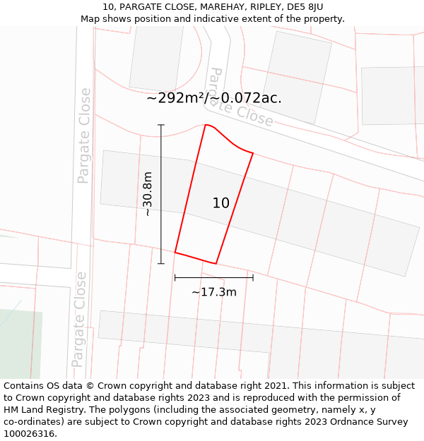 10, PARGATE CLOSE, MAREHAY, RIPLEY, DE5 8JU: Plot and title map