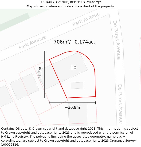 10, PARK AVENUE, BEDFORD, MK40 2JY: Plot and title map