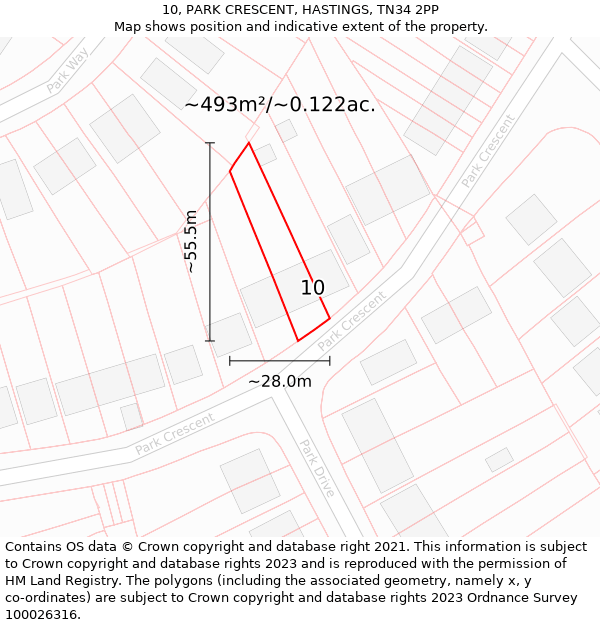 10, PARK CRESCENT, HASTINGS, TN34 2PP: Plot and title map