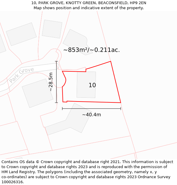 10, PARK GROVE, KNOTTY GREEN, BEACONSFIELD, HP9 2EN: Plot and title map