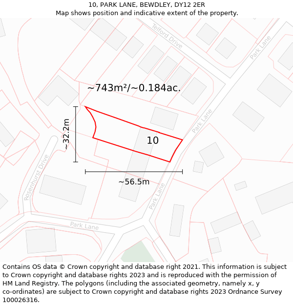 10, PARK LANE, BEWDLEY, DY12 2ER: Plot and title map