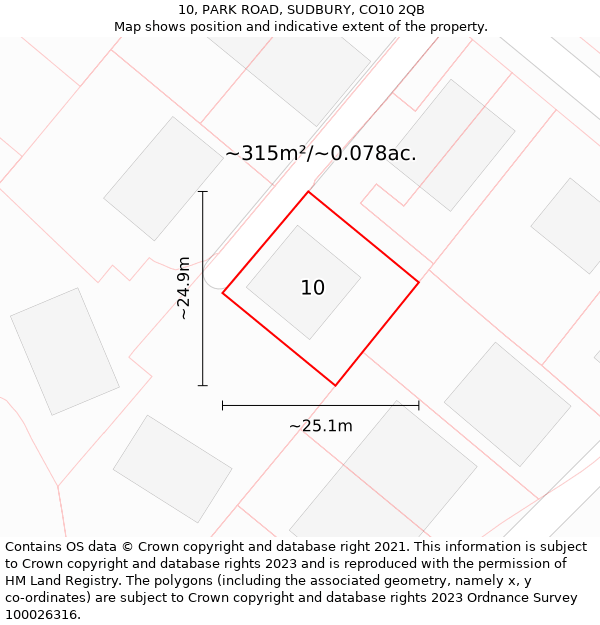 10, PARK ROAD, SUDBURY, CO10 2QB: Plot and title map