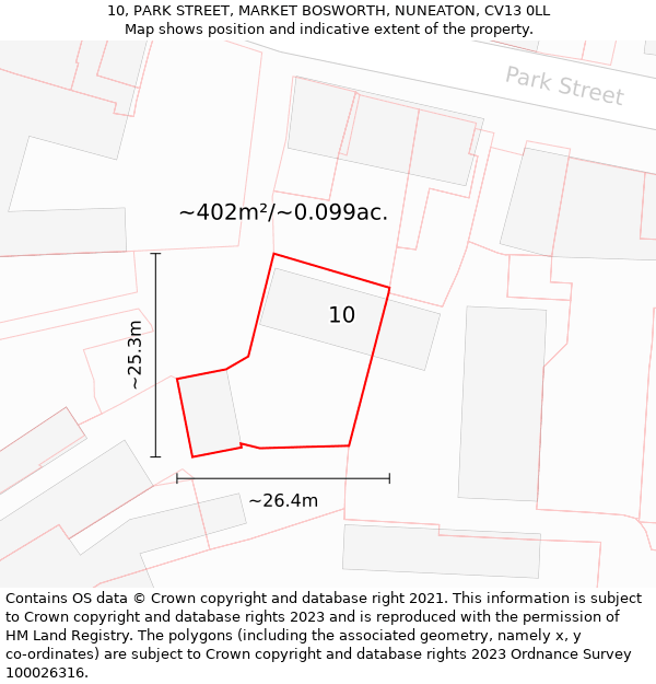 10, PARK STREET, MARKET BOSWORTH, NUNEATON, CV13 0LL: Plot and title map