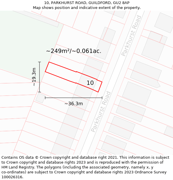 10, PARKHURST ROAD, GUILDFORD, GU2 8AP: Plot and title map