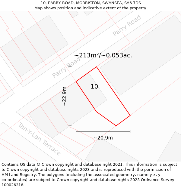 10, PARRY ROAD, MORRISTON, SWANSEA, SA6 7DS: Plot and title map