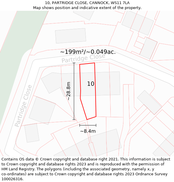 10, PARTRIDGE CLOSE, CANNOCK, WS11 7LA: Plot and title map