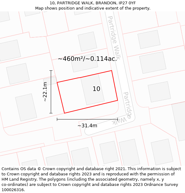 10, PARTRIDGE WALK, BRANDON, IP27 0YF: Plot and title map