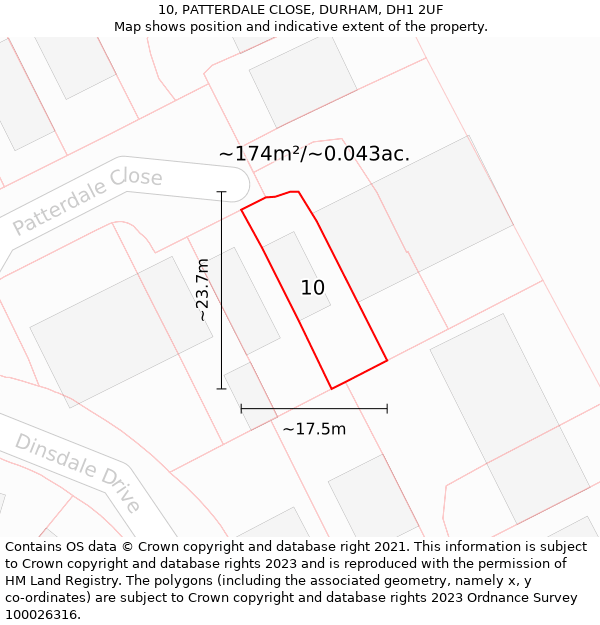 10, PATTERDALE CLOSE, DURHAM, DH1 2UF: Plot and title map