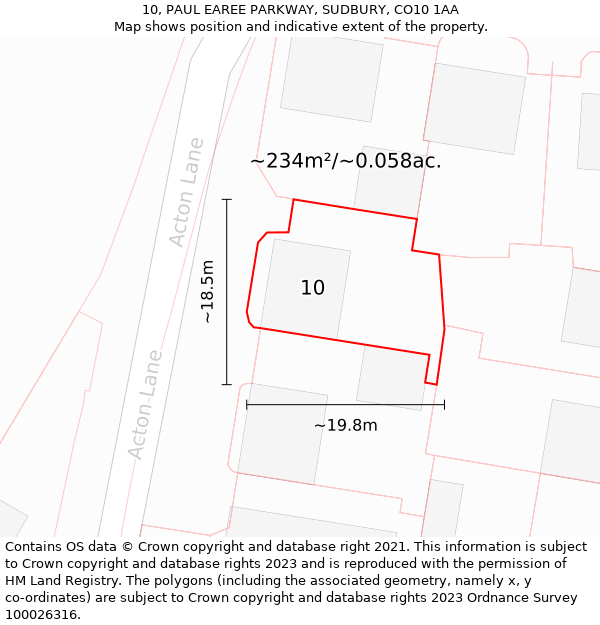 10, PAUL EAREE PARKWAY, SUDBURY, CO10 1AA: Plot and title map