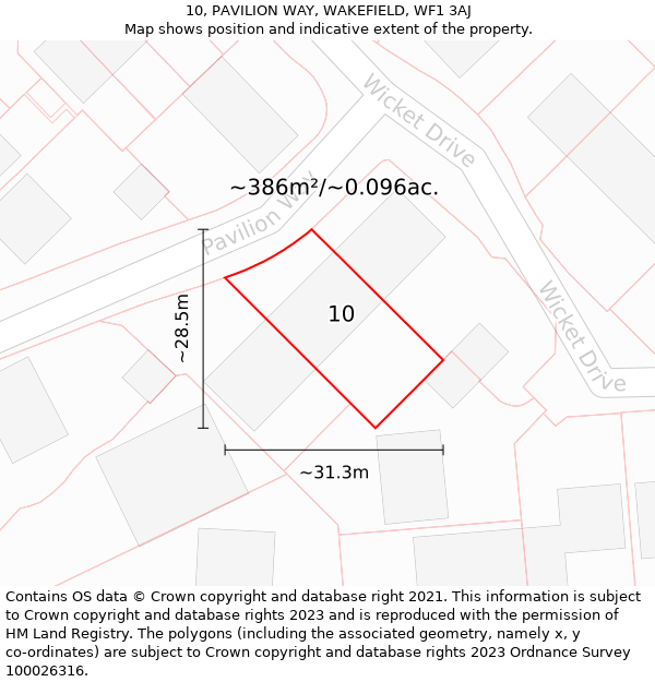 10, PAVILION WAY, WAKEFIELD, WF1 3AJ: Plot and title map