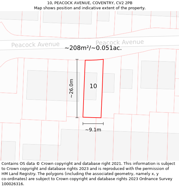 10, PEACOCK AVENUE, COVENTRY, CV2 2PB: Plot and title map