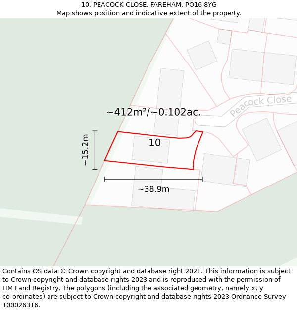 10, PEACOCK CLOSE, FAREHAM, PO16 8YG: Plot and title map