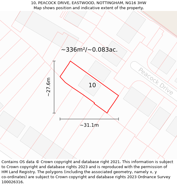 10, PEACOCK DRIVE, EASTWOOD, NOTTINGHAM, NG16 3HW: Plot and title map