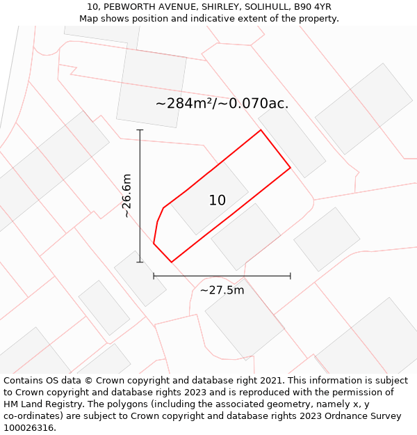 10, PEBWORTH AVENUE, SHIRLEY, SOLIHULL, B90 4YR: Plot and title map