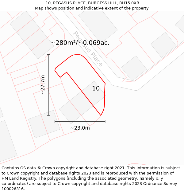 10, PEGASUS PLACE, BURGESS HILL, RH15 0XB: Plot and title map