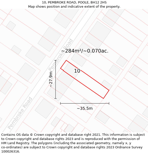 10, PEMBROKE ROAD, POOLE, BH12 2HS: Plot and title map