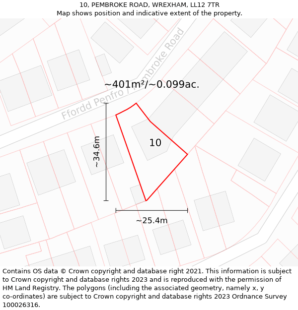 10, PEMBROKE ROAD, WREXHAM, LL12 7TR: Plot and title map